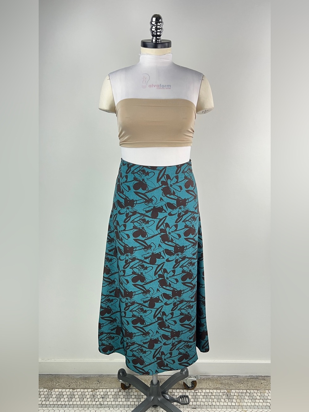 💚 3697. Teal Floral A-Line Midi Skirt